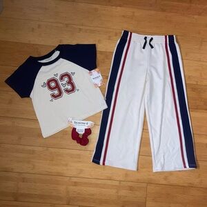NWT Girls Size 5 BearPaw Lounge Outfit - Tee Top & Wide Leg Pants